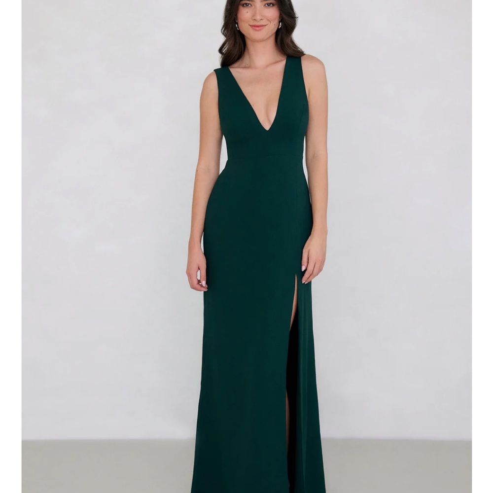 Park & Fifth Deep Teal Green V-Neck Sleeveless Gown with Side Slit